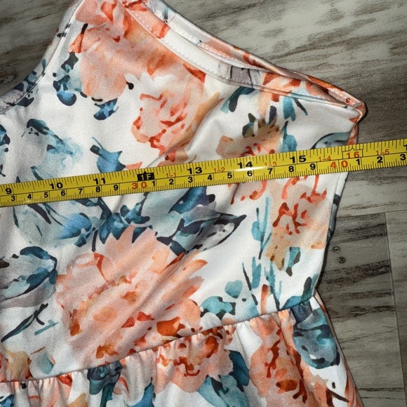 Jumpsuit Teal Orange Floral Adjustable Spaghetti Strap Wide Leg Flowy Size Med - Picture 6 of 11